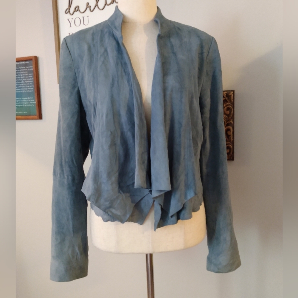 White House Black Market Blue Real Suede Leather Jacket, L
